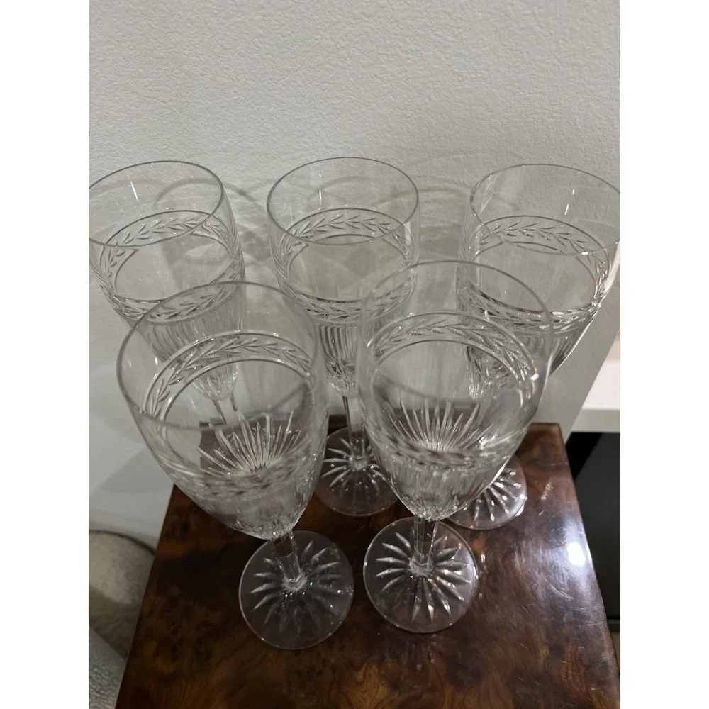 Set of 5 Waterford Laurel Crystal Champagne Flutes 8.5